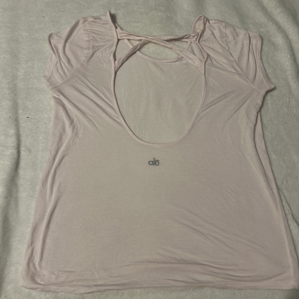 size medium pink Alo shirt‎ with open criss cross back